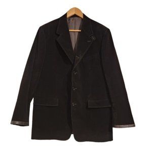 Black Corduroy Sports Jacket with Leather Elbow Patch and Leather Trim on Sleeve